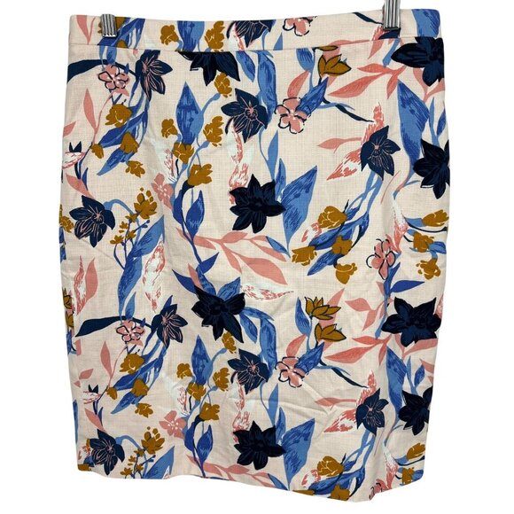 J. Crew Women Size 10 Floral High Waisted Pencil Skirt Pink Blue Basketweave New - Picture 1 of 9